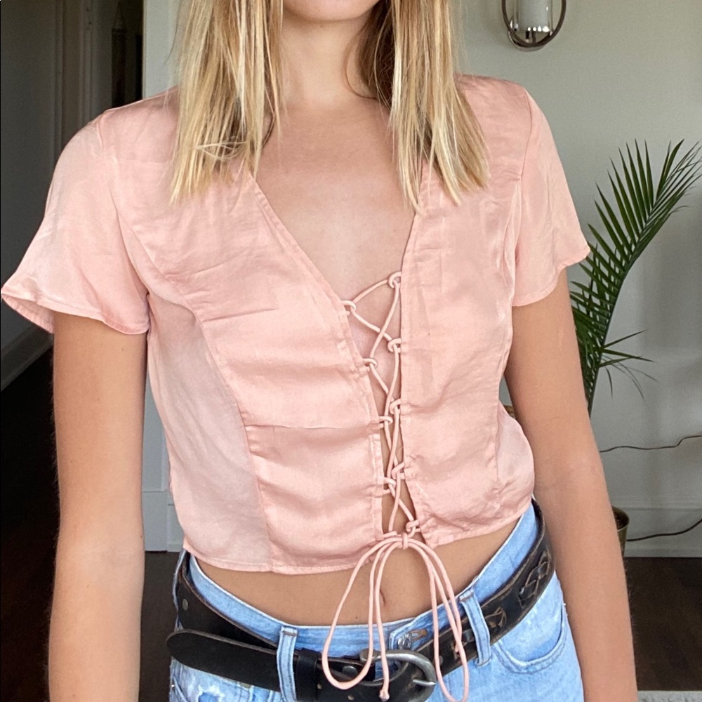 Kendall & Kylie lace up silky top